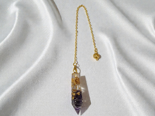 Pendule artisanal orgonite améthyste